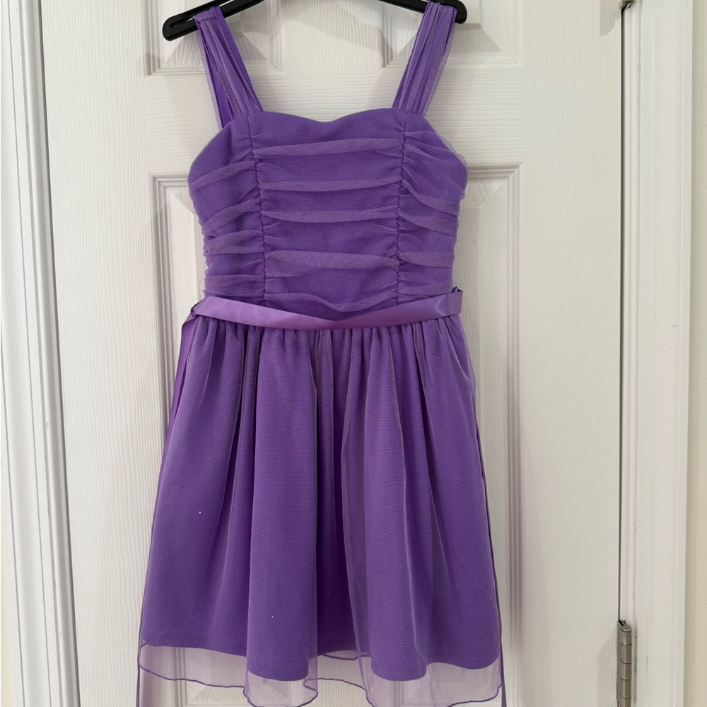 BCX Lavender Glittery Ruched Bodice Kids Dress
